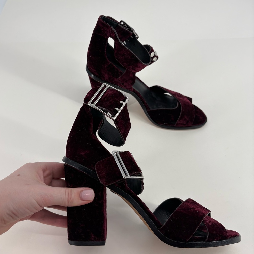 Rebecca Minkoff Jennifer Merlot Velvet Strappy Studded Heels - Picture 3 of 9